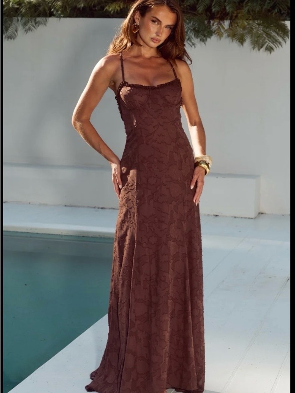 ELLERBY FRILL TRIM MAXI DRESS - CHOCOLATE - RunAway the Label